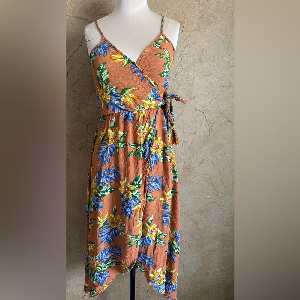 See You Monday Rust Floral Wrap-Style Midi Dress